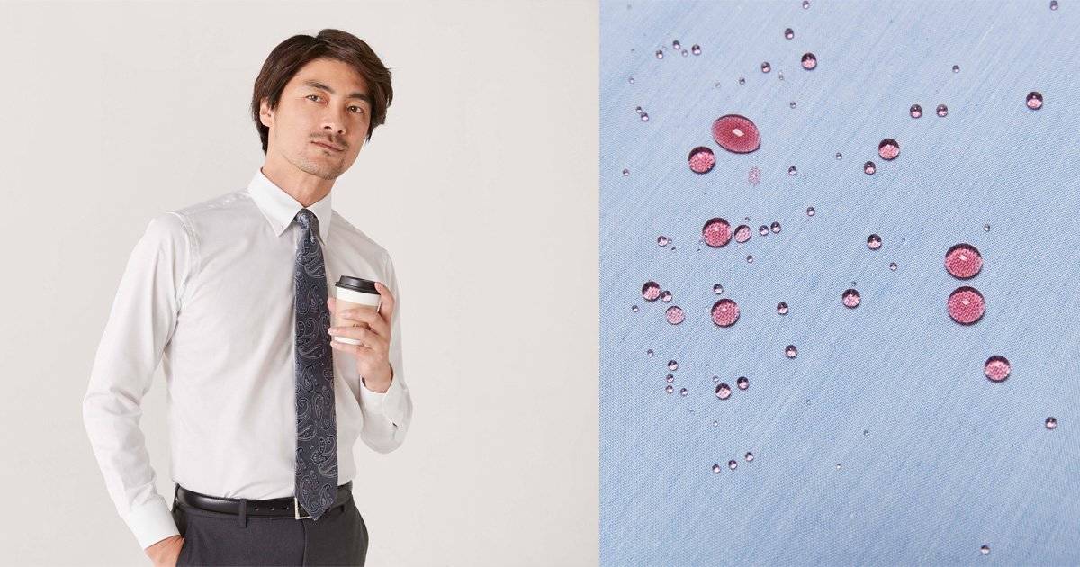 真っ白なワイシャツ1枚で過ごしても大丈夫！食事汚れが付きにくい「汚れガードシャツ」